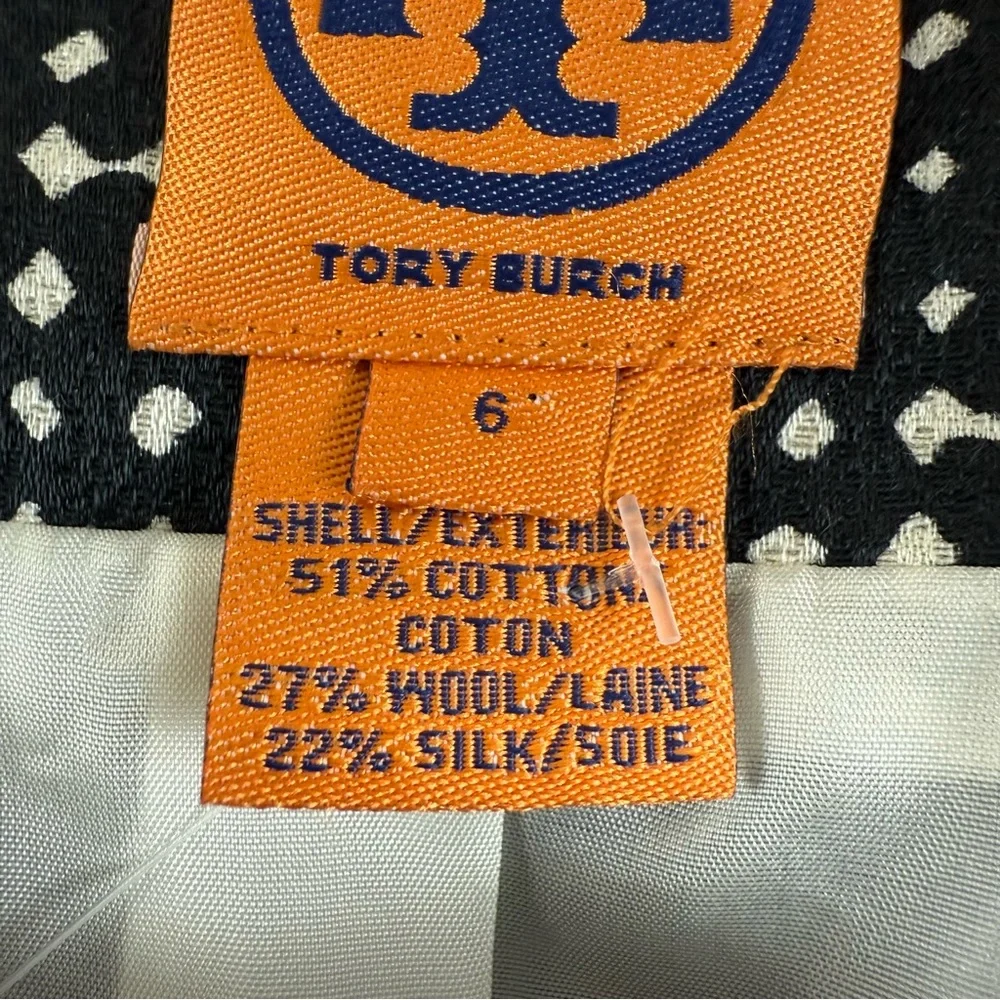Tory Burch Women’s Sz 6 Jacket Black White Tweed Silk Wool Blend Double Breasted